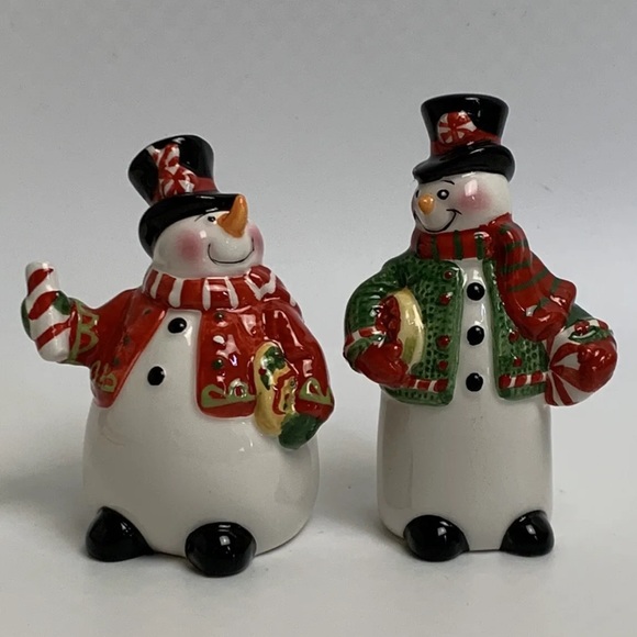 Fitz And Floyd Sugar Coated Christmas Salt Pepper Shakers Snowmen 2008 - Picture 2 of 8